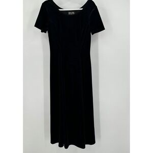 Womens Old Money Velvet Maxi‎ Dress Size 8 Black Evening Gown Minimalist Elegant